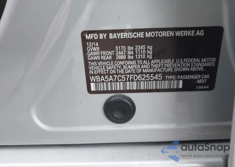 2015 BMW 528I xDrive из США, поврежденный, VIN WBA5A7C57FD625545